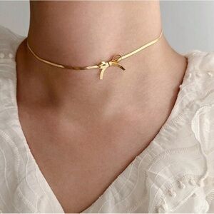 24k Gold Plated Stainless Steel Bow Knot Choker Necklace – Adjustable new
